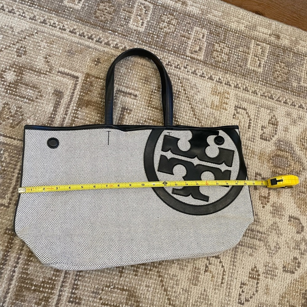 Tory Burch black & cream canvas tote “Lonnie Cancas Tote”